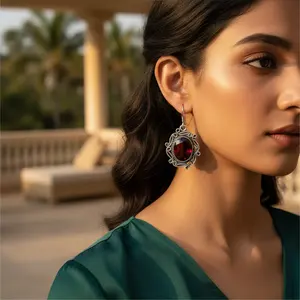 Boucles d'oreilles pendantes en argent 925 avec grenat pour femmes, plaquées or rose, bijoux en platine, perle et diamant pour mariage, fête, cadeau parfait - Product Image 3