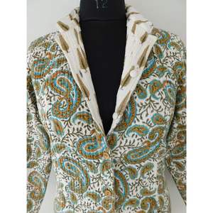 Chaqueta Reversible acolchada con estampado de bloque indio hecha a mano para mujer, de algodón de estilo nuevo abrigo Vintage, método de tejido de longitud larga - Product Image 3