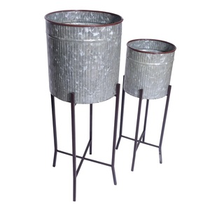Rustic Design Corrugated Texture Farmhouse Trough Outdoor Galvanized <b>Planter</b> Set with Removable Frame Stands Set of 2 - Product Image 3