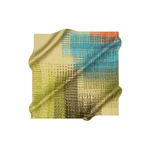Beige Silk <b>Square</b> <b>Scarf</b> with Geometric Pattern - Product Image 1