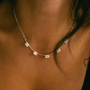 3.50 Ct E VS1 Emerald Cut Lab Grown Diamond 14K Gold Necklace Diamond Gold Women Gift Anniversary Necklace - Product Image 1
