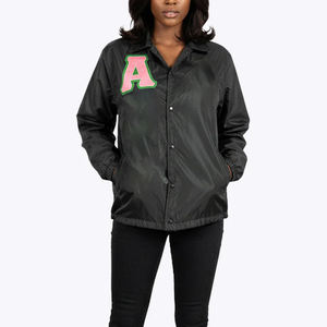 Veste coupe-vent noire élégante avec patch lettre A rose vert vêtements d'extérieur décontractés légers pour femmes Streetwear - Product Image 1