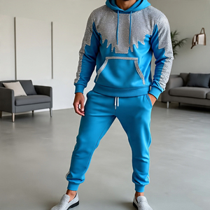 Ropa deportiva Jogging Rhinestone Chándal Casual Hombres Cremallera Capucha y pantalones de chándal Hombres Rhinestone Jogger Conjuntos de dos piezas Chándal - Product Image 6