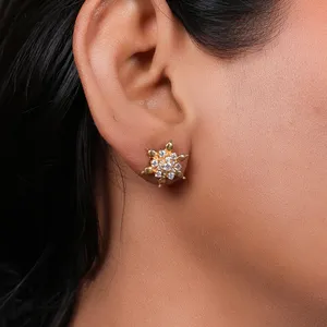 Floral Stud Earrings with Diamonds Women's 18K <b>gold</b> plated <b>Hoop</b> Jewelry Trendy Floral Design for Engagement GIA Certified - Product Image 4