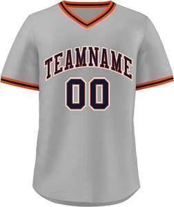 Streetewear logo brodé couleur contrastée manches courtes col en V maillot de baseball coupe ample boxy t-shirt pour hommes - Product Image 3