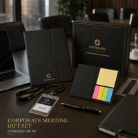 Ensemble cadeau personnalisé pour réunion d'entreprise, kit cadeau pour conférence, cadeau pour réunion d'affaires avec dossier A4, cordon, badge, notes adhésives, stylo, boîte