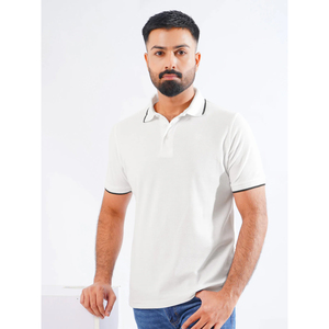 Polo de Manga Corta Blanco para Hombre, Color Sólido, Algodón Piqué, Estilo Casual - Product Image 1