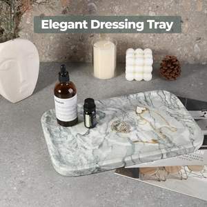 Plateau de vanité en céramique finition marbre vert, vaisselle de cuisine, rangement, comptoir de salle de bain, organisateur décoratif de commode, parfum - Product Image 5