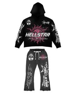 Ensemble de sweats à capuche personnalisés 2 pièces Survêtement en coton à impression bouffante pantalon de survêtement empilé de couleurs assorties Ensemble de jogging de sport décontracté pour hommes - Product Image 2