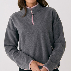Pull à col zippé 1/4 en laine léger de haute qualité pour femmes, pull oversize unisexe à col zippé 1/4, vente en gros - Product Image 2