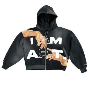 500gsm je suis Art imprimé sur mesure surdimensionné automne pleine fermeture éclair jusqu'à 100% coton tricoté sweats à capuche et sweat-shirts pour hommes - Product Image 1