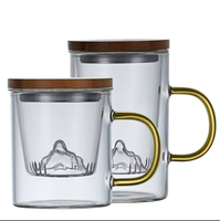 Gobelet en verre pour tasse à café et thé Couvercle en bambou avec infuseur en forme de montagne enneigée 3D
