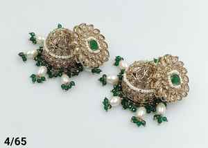 BOUCLES D'OREILLES JUMKHAS TRADITIONNELLES INDIENNES & BOUCLES D'OREILLES KUNDAN EN PLAQUÉ OR AVEC PERLES POUR FEMMES ET FILLES - Product Image 2