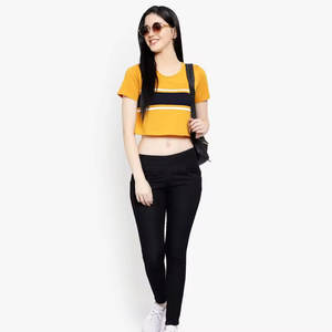 Media manga transpirable nueva salida de fábrica mejores mujeres Crop Top camisetas mejores cosas de algodón mujeres usan Crop Top camisetas - Product Image 5
