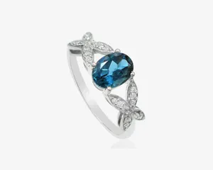 Anello a grappolo di nozze con topazio blu londra naturale anello in argento Sterling massiccio 925 anello di gioielleria raffinata fornitori all'ingrosso da Jaipur