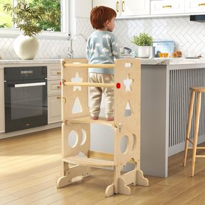 Bằng gỗ Toddler học tập tháp bước Phân Helper và có thể gập lại nhà bếp bé đứng tháp Helper với bảng đen cho trẻ em - Product Image 1