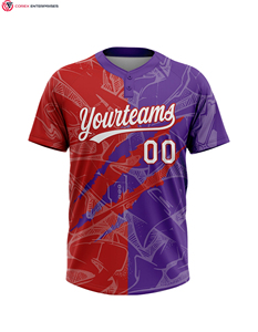 Jersey de softbol unisex personalizado Dos botones Púrpura-Crema Diseño de rasguño Jugador juvenil Equipo Jersey de Softbol - Product Image 4