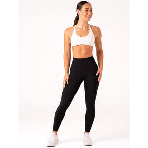 Dernier legging noir à poches NKD avec logo personnalisé ceinture profilée à pli haut Nouveau leggings de gym à la mode pour femmes - Product Image 4