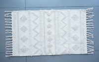 Tapis en coton blanc marocain Boho fait à la main avec motif géométrique pour une décoration intérieure minimaliste