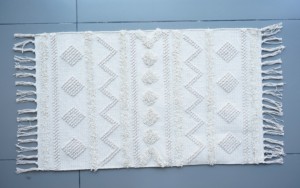 Handmade <b>Boho</b> Moroccan White Cotton <b>Rug</b> Loop Pile Design with Geometric Pattern for Minimalist Home Decor - Product Image 5