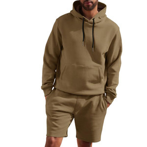 <b>Men's</b> Solid Color <b>Hoodie</b> <b>and</b> <b>Shorts</b> Tracksuit <b>Set</b> Casual Loose Fit Full Sleeve Breathable Cotton Summer Wear - Product Image 1