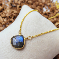 Pierres précieuses en Labradorite naturelle, taille 14mm, argent Sterling 925, or Vermeil, ensemble de lunette, collier pendentif, collier en argent