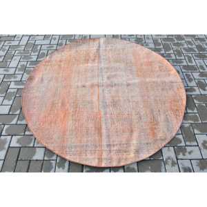 Turkish Vintage Rug, 5.2x5.2 ft Rug, <b>Red</b> Brown Abstract <b>Wool</b> Rug - Product Image 3