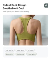 Ensemble de yoga 2 pièces pour femme avec logo personnalisé, haut court dos nageur et leggings à empiècements en maille, respirant, séchage rapide, sans coutures, fermetures éclair