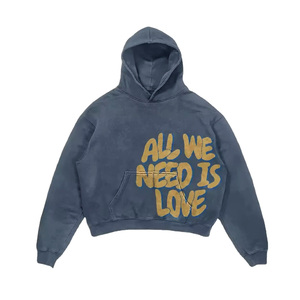 Vente en gros de vêtements de rue à la mode sweat à capuche en détresse à prix bon marché pull à capuche d'hiver délavé à l'acide - Product Image 3