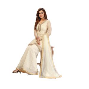 Trendmalls Women's Ethnic Embroidery Salwar <b>Suit</b> Set Kurta Sharara with Dupatta for <b>Wedding</b> (G63-Offwhite) - Product Image 4