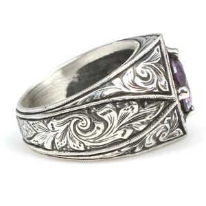 Men's 925 Sterling <b>Silver</b> <b>Ring</b> with Amethyst Stone <b>Cross</b> Square Design for Everyday Wear - Product Image 3
