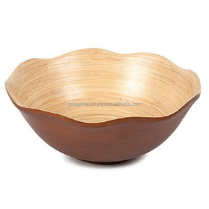 Handmade 100% Natural Spun <b>Bamboo</b> Bowl Sustainable Scallop Design Reusable Fruit Salad Bowl for Home Use <b>Disposable</b> Feature - Product Image 1