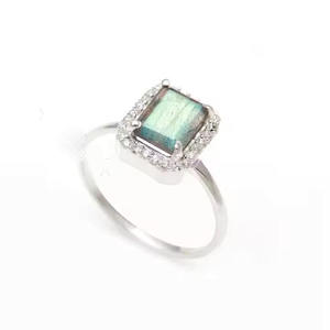 Bague en argent Sterling 925 faite à la main pour les femmes Labradorite naturelle Flashy feu octogone coupe romantique pour les fiançailles mariage - Product Image 1