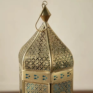 Colorful Glass Ramadan Decorative Metal <b>Moroccan</b> Candle <b>Lanterns</b> Tabletop & Hanging Antique Gold Candle <b>Lanterns</b> - Product Image 2