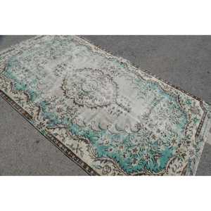 Tapis vintage 5x9,1 pieds, grand tapis turc, tapis camouflage bleu et blanc - Product Image 4