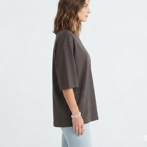 Camiseta Básica de Algodón 100% de Alto Gramaje OEM para Mujer, Cuello Redondo, Ajuste Holgado, Lisa, Sexy, Estilo Urbano, Casual, 2026 - Product Image 6