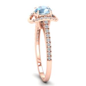Bague Halo en Or Rose 14K avec Aquamarine Ronde de 0,84 Carat Certifiée IGI, Bijoux en Diamant pour Femme - Prix de Gros REYES - Product Image 3