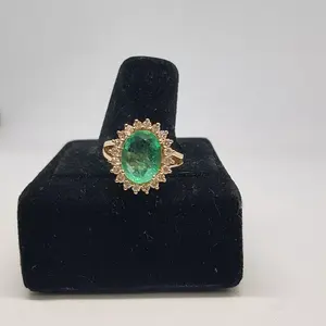 แหวนค็อกเทลทองคำแท้ 14k ชุบทองคำขาว สำหรับผู้หญิง สไตล์วินเทจ ประดับเพชรทรงรีสังเคราะห์แบบวงแหวน สำหรับงานหมั้นและงานแต่งงาน - Product Image 1