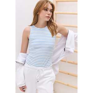 T-shirt décontracté vintage à rayures avec bretelles, style mode respirant, tissu tissé, taille XL, logo frontal, longueur courte, teint uni - Product Image 1