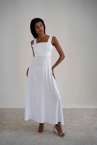 Robe midi droite bohème vintage en lin 100% écologique blanche avec lien dans le dos - Product Image 6