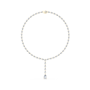 Collier en or jaune 18 carats avec perle Grace et diamant synthétique de taille poire cultivé en laboratoire, style luxueux - Product Image 1