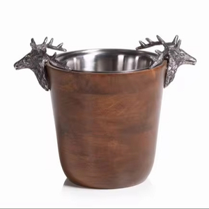 ตะกร้าใส่น้ำแข็งทำจากไม้และโลหะดีไซน์สุดพิเศษสำหรับไวน์วิสกี้คูลเลอร์ตะกร้าน้ำแข็งด้ามจับกวางจับส่งออกจำนวนมาก - Product Image 1