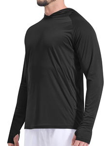 Haut de sport à manches longues à capuche personnalisé noir UPF 50+ pour hommes, à séchage rapide, respirant, avec poche pour la pêche et l'athlétisme - Product Image 6