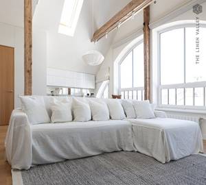 Boho Style Linen Coverlet Natural Linen Sofa Bed Cover Rustic Couch Cover for Bedroom Washable Washable Boho Sofa Slipcovers - Product Image 1