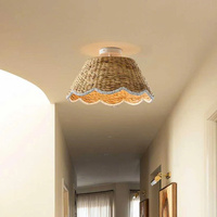 Lámpara de Techo de Jacinto de Agua con Borde Ondulado, Tejida a Mano, de Mimbre Natural, Estilo Boho, Decorativa para Interiores