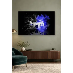 Impresión en lienzo de superdeportivo Fida White con humo azul y salpicaduras de agua - Product Image 4