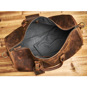 Leather Duffel Bag Weekender Travel Bag with Zipper Closure Adjustable Strap Brown - Product Image 6