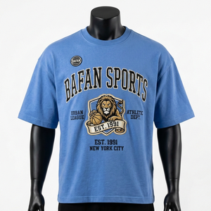 T-shirt homme oversize 200 GSM en jersey de coton peigné premium, bleu ciel, noir, or, impression sérigraphique, broderie, badge - Product Image 4