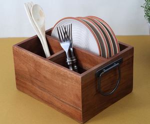 Best Wooden Utensil Organizer With Black Metal Handle Caddy Kitchen Tool Organizer For Home Restaurants And Hotel Hot Selling - Product Image 2
