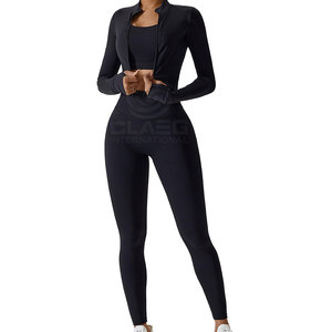 Premium Quality Breathable Women Gym Wear 3-Piece <b>Set</b> Sport Bra <b>Leggings</b> With Jacket Elastic Waist Fitness Yoga <b>Sets</b> - Product Image 1